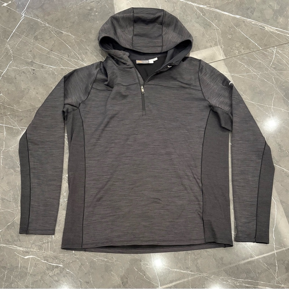 Men's KJUS Liam Hooded Midlayer Half Zip 52 Large Grey Merino Wool Golf Stretch